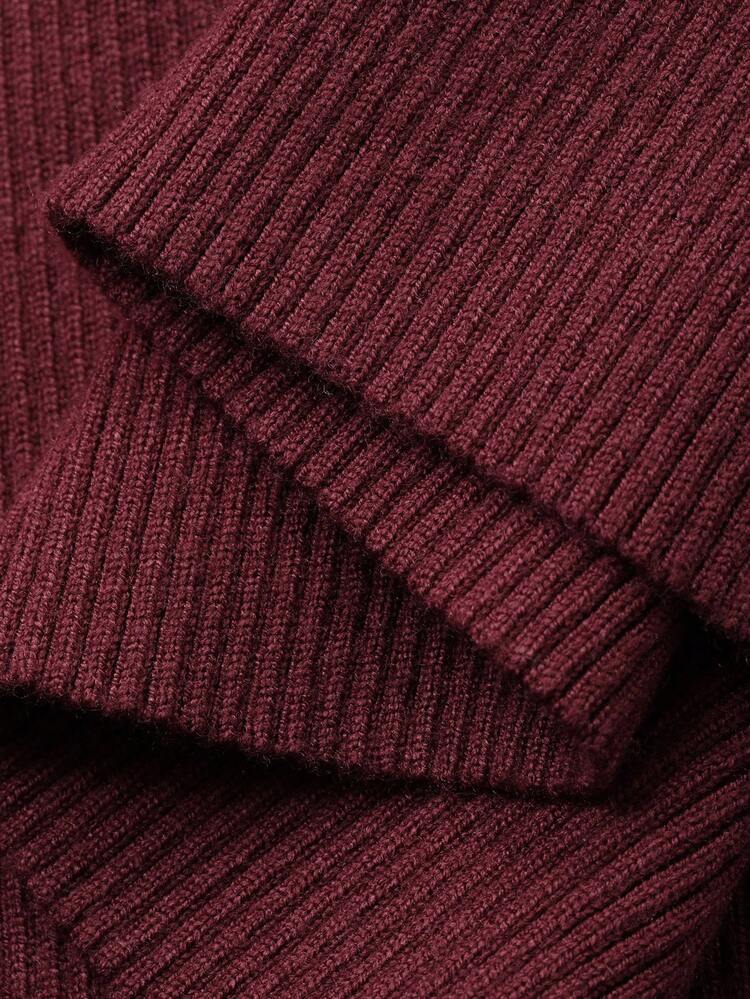 Women's Elegant Solid Color V-Neck Tie Waist Sweater Dress, Autumn Red Women Dresses