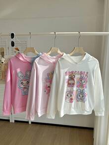 SHEIN 3pcs/Pack Tween Girl Casual Cartoon Letter Print Sweatshirt - Multicolor - View 4