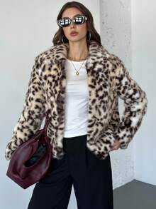 Firerie Casaco feminino de manga comprida com estampa de leopardo, lapela e forro de pele sintética. Elegante e moderno, perfeito para o dia a dia, trabalho, festas, eventos formais e ocasiões especiais, incluindo outono e inverno. Ideal para ocasiões como Ano Novo. - Multicolorido - Ver 2