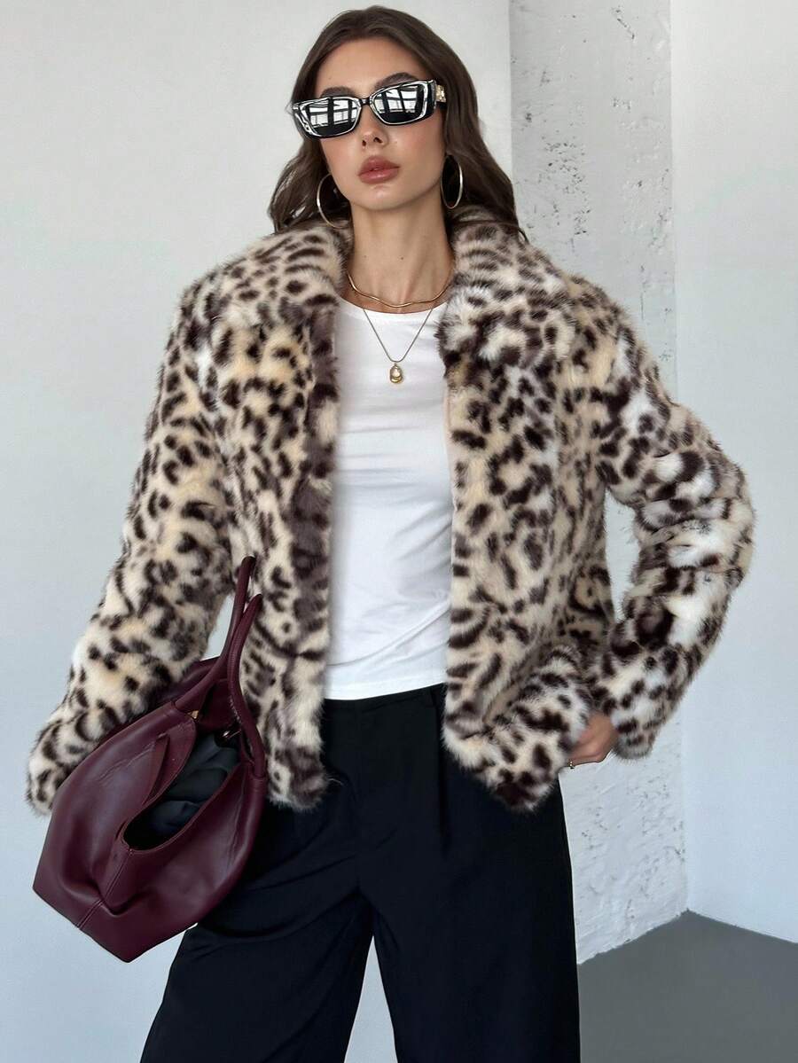 Firerie Casaco feminino de manga comprida com estampa de leopardo, lapela e forro de pele sintética. Elegante e moderno, perfeito para o dia a dia, trabalho, festas, eventos formais e ocasiões especiais, incluindo outono e inverno. Ideal para ocasiões como Ano Novo.