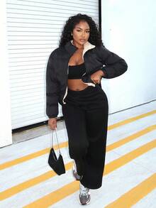 Alexandranx 秋冬双面拉链连帽棉服大衣 - 黑色 - 查看 5