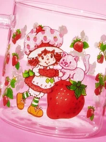Strawberry Shortcake X SHEIN 1 个 18.6 盎司/550 毫升金色飞贼图案印花高硼硅玻璃杯，耐冷耐热，适用于牛奶、果汁、咖啡、 - 無色 - 查看 5