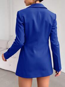 EURMUSE Lapel Neck Single Button Blazer - Royal Blue - View 2