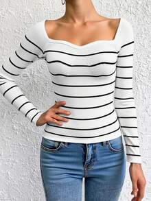 RueChic Striped Pattern Raglan Sleeve Sweater - White - View 3