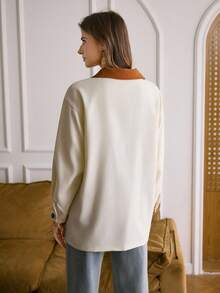 LanaWest LanaWest Women's Western Casual Turndown Collar Contrast Color Barn Jacket