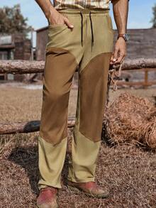 Manfinity Nomadique Pantalon droit à design patchwork décontracté pour hommes, convenant pour le port quotidien décontracté, les sorties de week-end, les rassemblements entre amis, les voyages de vacances et autres activités sociales décontractées. Ce pantalon est un élément polyvalent indispensable dans la garde-robe des hommes et fait un excellent cadeau pour les petits amis ou les maris. - Kaki - Voir 5