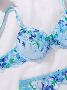 SHEIN 5pcs Fashionable Sexy Embroidered Blue Women's Lingerie Set - Blue - View 4