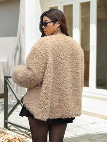 Vionelle Áo khoác lông thú giả tay dài Roveilla, dáng dài vừa phải, thời trang, hiệu ứng lông thú, áo khoác ngắn - Màu be - Xem 2