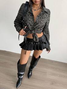 Aidyla Women's Leopard Print Long Sleeve Turndown Collar Button-Up Casual Blouse, Loose Fit For Outings And Dates Cheetah Print Women - Army Green - View 5