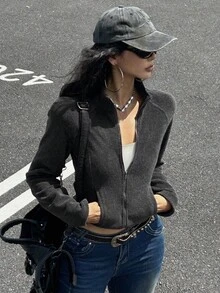 DAZY Outdoor Fitted Jacket With Raglan Sleeves, Autumn - Dark Grey - View 4