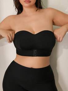 SHEIN Plus Size Front Closure Comfortable Bra - Black - View 3