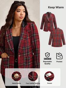 Zelara 大码女式格子翻领长袖优雅西装外套，秋季 - 彩色 - 查看 3