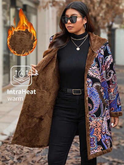 EMERY ROSE Große Größen Retro Muster Thermofutter Kapuzen Wattierte Jacke