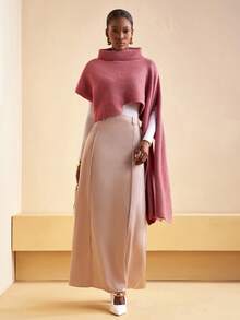 Zivah 冬季新款，圣诞节，新年，婚礼季，情人节，生日派对，毕业季，日常出行，基础款，百搭款，休闲度假，邮轮旅行，休闲优雅，通勤，街头欧式风，简约风，女士假日，高领，不规则袖，长款罩衫，斗篷袖，粉色羊毛套头衫，女士毛衣 - 紅木色 - 查看 7