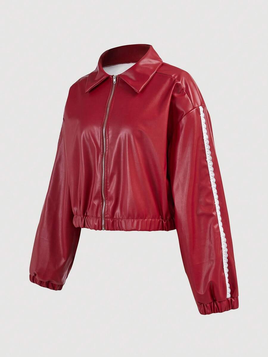 这款红色少女外套适合秋冬季节，青春活力十足。短款修身剪裁，显高挑，PU材质质感挺括，拉链设计更添时尚感。可搭配连帽衫、牛仔裤，日常或校园穿着皆宜，是活力少女的必备单品。 - 酒紅色 - 查看 1