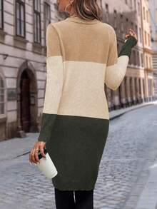 EMERY ROSE Women's Autumn Contrast Color Long Sleeve Single-Breasted Casual Knit Cardigan