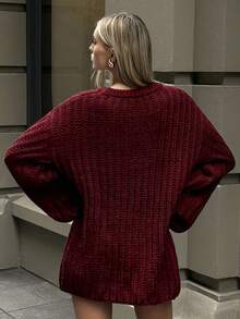 Aloruh Áo len dệt kim rộng rãi hở vai màu tương phản thu/đông dành cho nữ - Nhiều màu - Xem 2