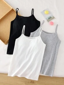 3 件套女童基本款黑色、白色、灰色吊带背心（带胸垫）、百搭舞蹈服和汗衫