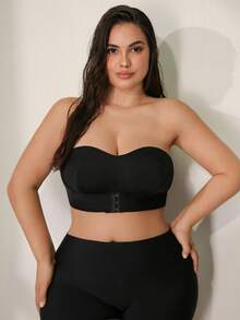 SHEIN Plus Size Front Closure Comfortable Bra - Black - View 5