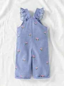 SHEIN Vintaside Kids 女宝宝夏季休闲碎花荷叶边口袋连体裤 - 彩色 - 查看 2