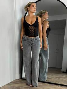 Bethéva Women's Solid Color Minimalist Casual Denim Jeans - Grey - View 4