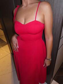 MDEdit Solid Bustier Cami Dress - Red - View 5