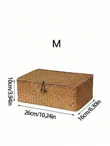 1pc Of Covered Woven Basket, Covered Woven Wicker Storage Box, Rectangular Storage Box, Covered Toy Storage Box, Beautiful Room Decoration, Home Decoration, Kitchen Decoration, Bathroom Decoration, Bedroom Decoration, New Year And Valentine's Day Gift