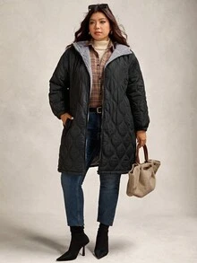 Zelara 大码女式连帽保暖长款羽绒服，温暖休闲冬季女式外套，时尚女式外套，秋冬季女式外套，大码女式外套，大码外套，绗缝外套，秋季女式外套，冬季女式外套，外出上衣，外出女式乡村风拉链连帽黑色外套，连帽拉链外套，女士冬季拉链外套，女士冬季外套，黑色上衣，感恩节外套 - 黑色 - 查看 6