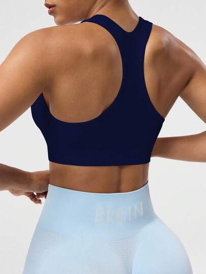Seamluxe Sport Sleeveless Short Cropped Yoga Racerback Tank Top Royal Blauw Sports BH Workout Tops Built In Seamless Marine view 2