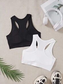 Easithlete Set de 2 sujetadores deportivos sin costuras de unicolor para mujer, ropa de fitness diaria