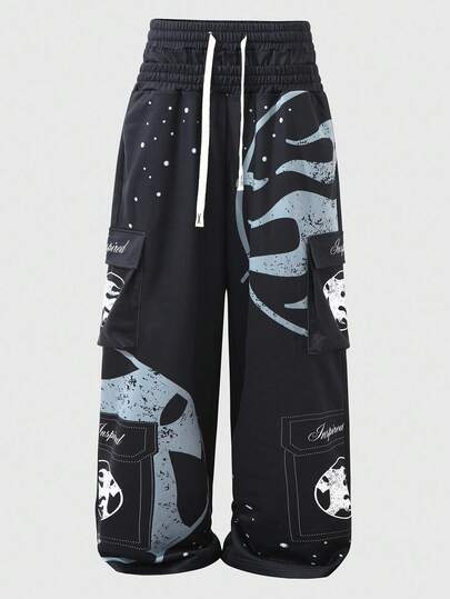 Street Life Pantaloni della tuta da uomo a gamba dritta con stampa grafica in inglese americano, look casual da jogger
