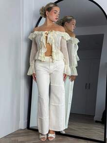 Bethéva 女用寬鬆拼布羊毛裝飾牛仔褲