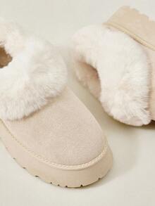 Cuccoo 女式米色新款保暖保暖内衬雪地靴，厚底一脚蹬，秋冬