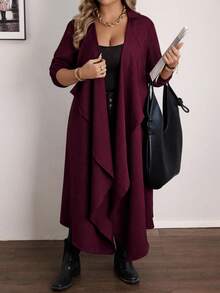 Vionelle Plus Size Casual Waterfall Collar Long Jacket Fall Women Clotheswomen Long Cardiganlong Cardigans Ladies Asymmetrical Hem Long Coat Asymmetrical Jacket Plus Size Burgundy Asymmetrical Long Jacket Women Long Cardigan - Red Violet - View 6
