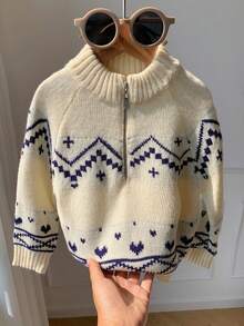 SHEIN 男女宝宝可爱条纹长袖立领针织毛衣，休闲百搭，适合秋冬季 - 彩色 - 查看 3