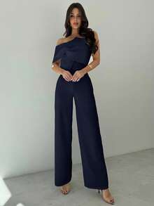 Firerie 3D 扭纹设计无袖连体裤，优雅简约，适合日常通勤、音乐节、返校、度假、办公室、机场，全白，春夏秋冬 - 藏蓝色 - 查看 5