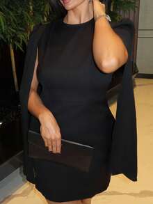 MDEdit Cloak Sleeve Open Back O-Ring Zip Up Dress,Country - Black - View 4