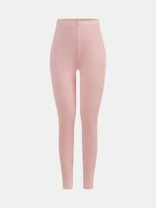 SHEIN Girlism 青少年女孩休闲瑜伽运动修身拉链领针织上衣和高腰紧身裤套装，返校装 - 淺粉色 - 查看 7