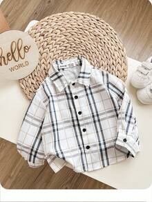 Vintage Plaid Pattern Lapel Long Sleeve Cardigan Shirt, Casual & Versatile For Home, Outings, School - Suitable For Baby Boys And Baby Girls - Multicolor - View 3