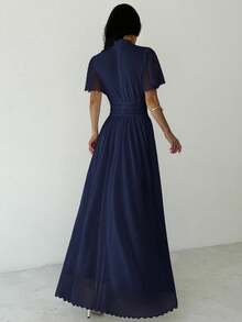 Firerie Women's Elegant Romantic Elegant Daily Commute Beach Vacation Stand Collar Pleated High Waist A-Line Flare Sleeve White Dress