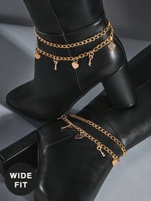 SHUZIA 宽筒女式魅力链条装饰尖头粗跟黑色及膝靴 - 适合曲线玲珑女孩的时尚靴子和别致的秋季造型 - 黑色 - 查看 7
