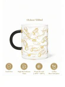 HARRY POTTER X SHEIN 1 Chiếc cốc thủy tinh borosilicate cao cấp in hình Quả bóng vàng Snitch, dung tích 18.6 oz/550 ml, chịu nhiệt và giữ lạnh, thích hợp đựng sữa, nước ép, cà phê, dùng cho mùa tựu trường. - Trong sáng - Xem 3