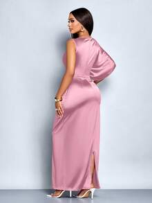 SOLERSUN Elegant Party Solid Color Asymmetric Dress