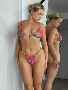 Bethéva Women's Random Print Metal Decor Sexy Spaghetti Strap Bikini Set, Summer