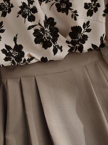 Franclia 优雅时尚印花衬衫和百褶中长裙两件套，适合分层穿着或单独穿着，秋冬 - 彩色 - 查看 7