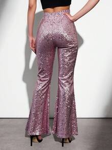 EURMUSE Women's Shiny Disco Flared Pants - Pink - View 2