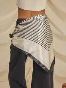 Aralina 1pc Casual Stripe Design 90 Scarf, New Spring/Fall Bandana For Women As Multi-Functional Item For Waistband/Decoration/Headband, Fashionable Accessory Elegant Bandana,Hair Band,Head Band Ideal For Dressing Up Your Look Winter Fall - Black and White - View 3