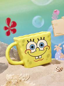 SpongeBob SquarePants | SHEIN 1 个 16.2 盎司/480 毫升卡通图案陶瓷杯，耐热耐寒，可微波炉和洗碗机清洗，适用于水、牛奶、果汁、咖啡