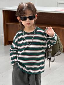 DAZY 秋季小男孩休闲宽松落肩拼色条纹T恤