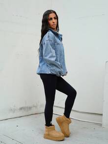 SAYEHFBABY 女士宽松休闲落肩半拉链牛仔夹克春秋